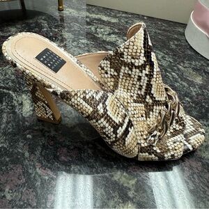 White House Black Market Women's Snake Print Heeled Mules